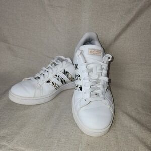 Adidas Grand Court SE Women Size 8.5‎ White Camo Animal Print Sneaker Cloudfoam
